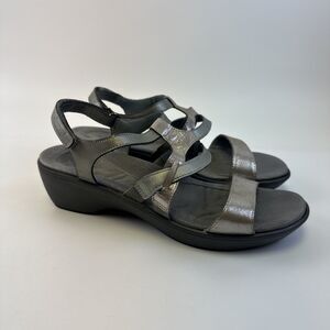 Naot Wedge Sandal Gray Silver Metallic Strappy Adjustable Slingback 40 9-9.5